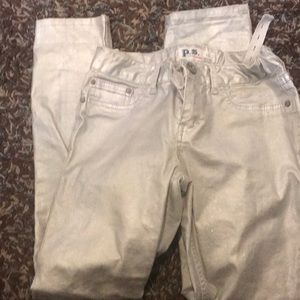 Girls silver sparkly jeans 10